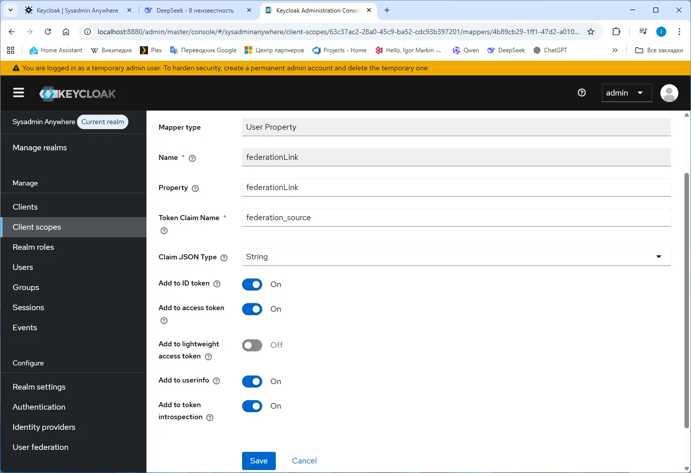 keycloak federationLink