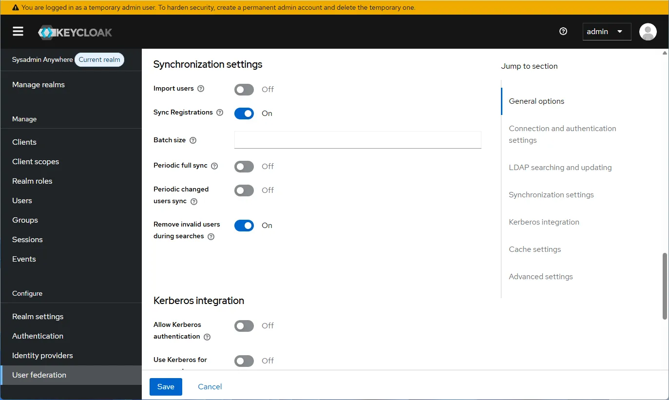 keycloak Synchronization Settings